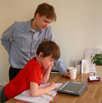 receptionist with child